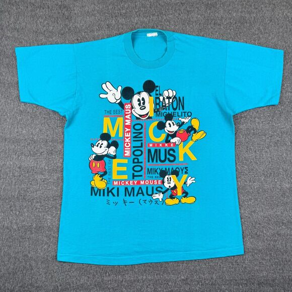 Vintage Mickey Mouse International‎ T-Shirt Men's XL Blue Disney Japan Italy 90s - Picture 1 of 6